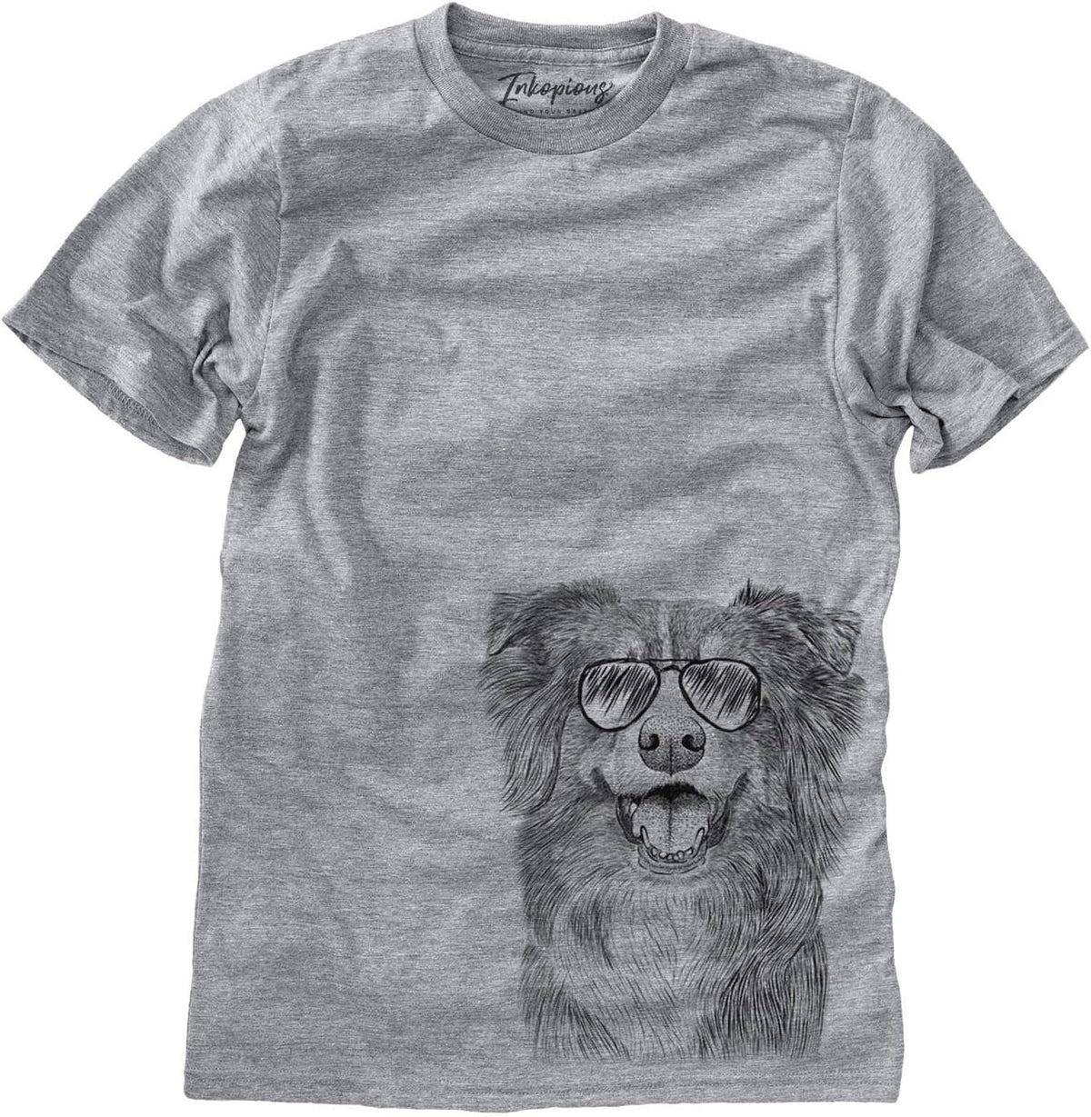 Aviator Aussie Parker the Australian Shepherd Dog T-Shirt - Unisex Grey Crew Neck
