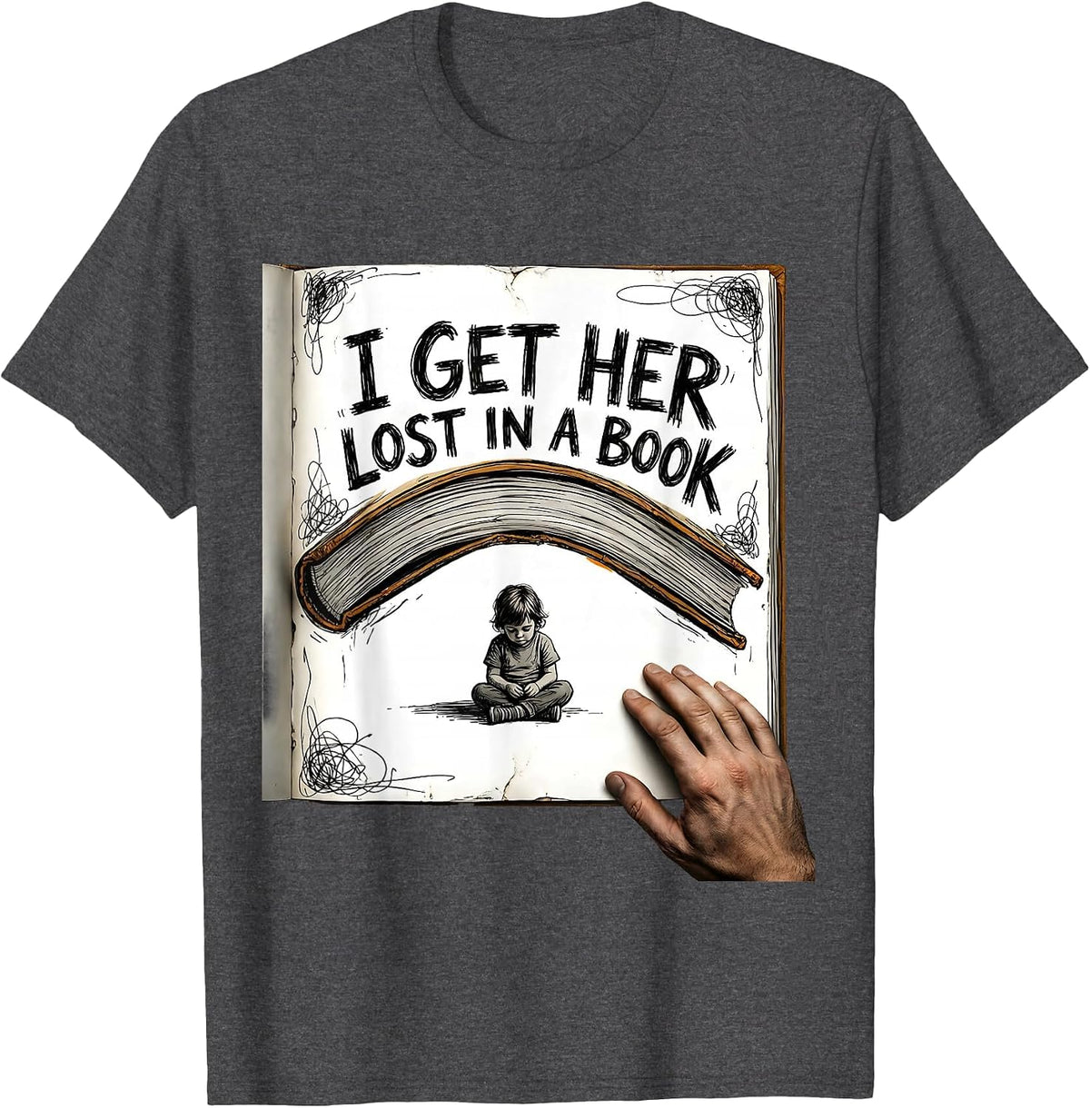 I Get Her Lost In A Book Hand-Sketched Paraeducator T-Shirt - Dark Heather Grey