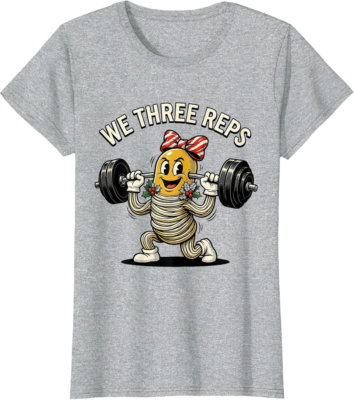 We Three Reps Retro Cartoon Christmas Gym Workout Humor T-Shirt - Heather Grey