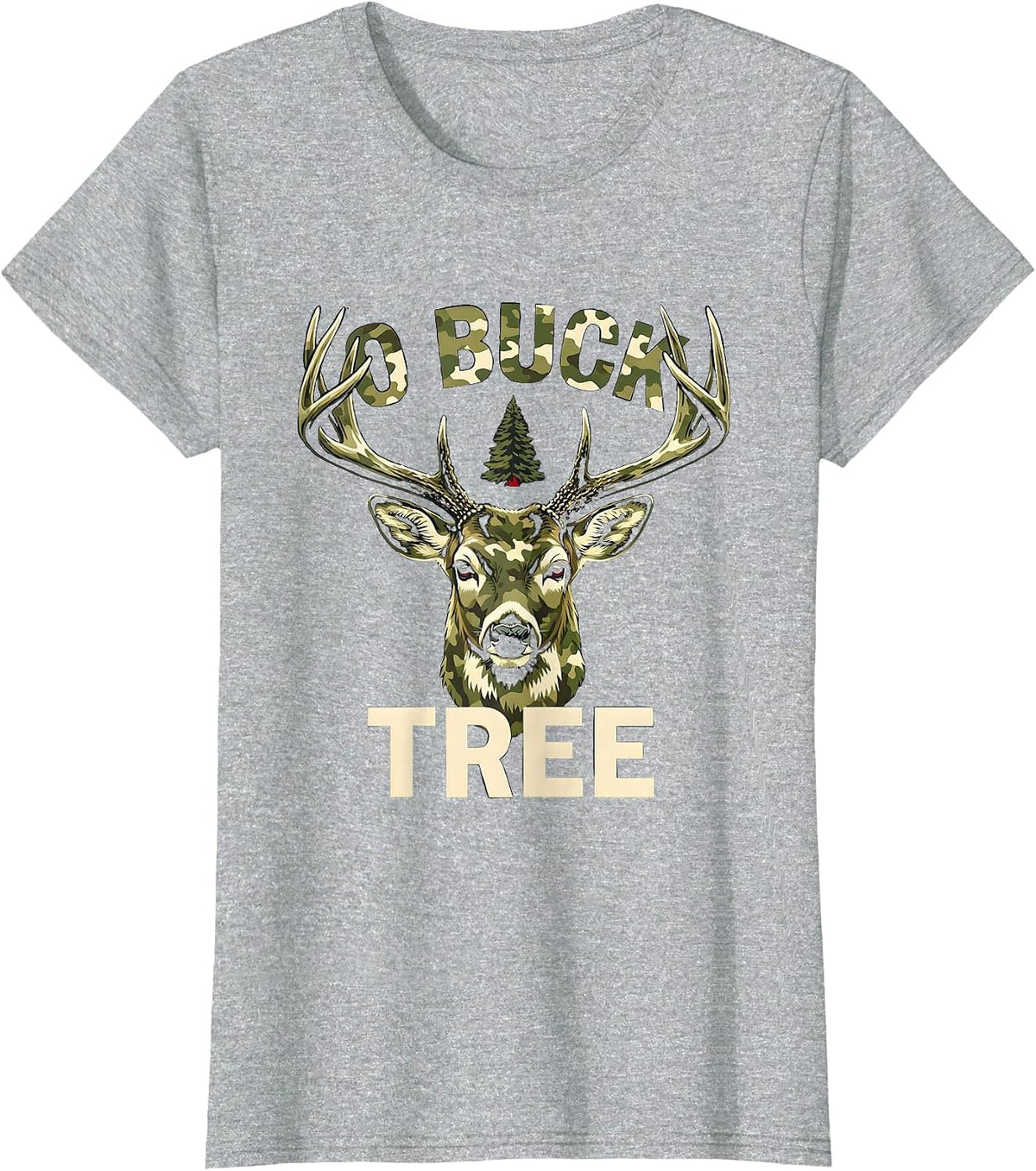 Women's O Buck Tree Stencil Camo Deer Hunting Christmas Party Gift T-Shirt - Heather Grey