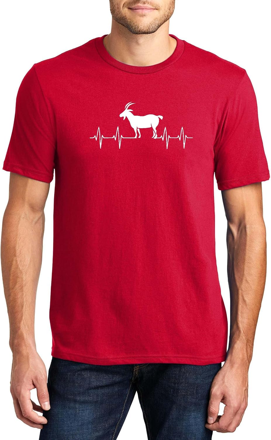 Goat Heartbeat Graphic Top Farm Animal Lover Ranch Shirt Ringspun Cotton Tee Adult Men Women - Mens Crew Red