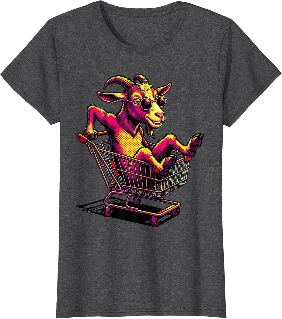 Women's Goat in Sunglasses Shopping Cart Climber T-Shirt - Dark Heather Grey