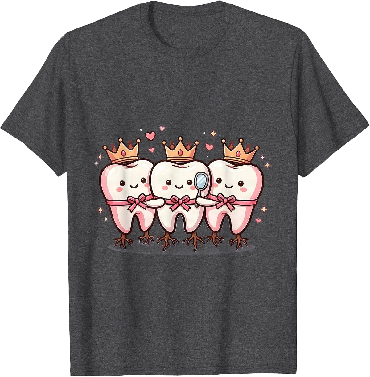 Cute Tooth Mascots Dental Breast Cancer Awareness October T-Shirt - Dark Heather Grey