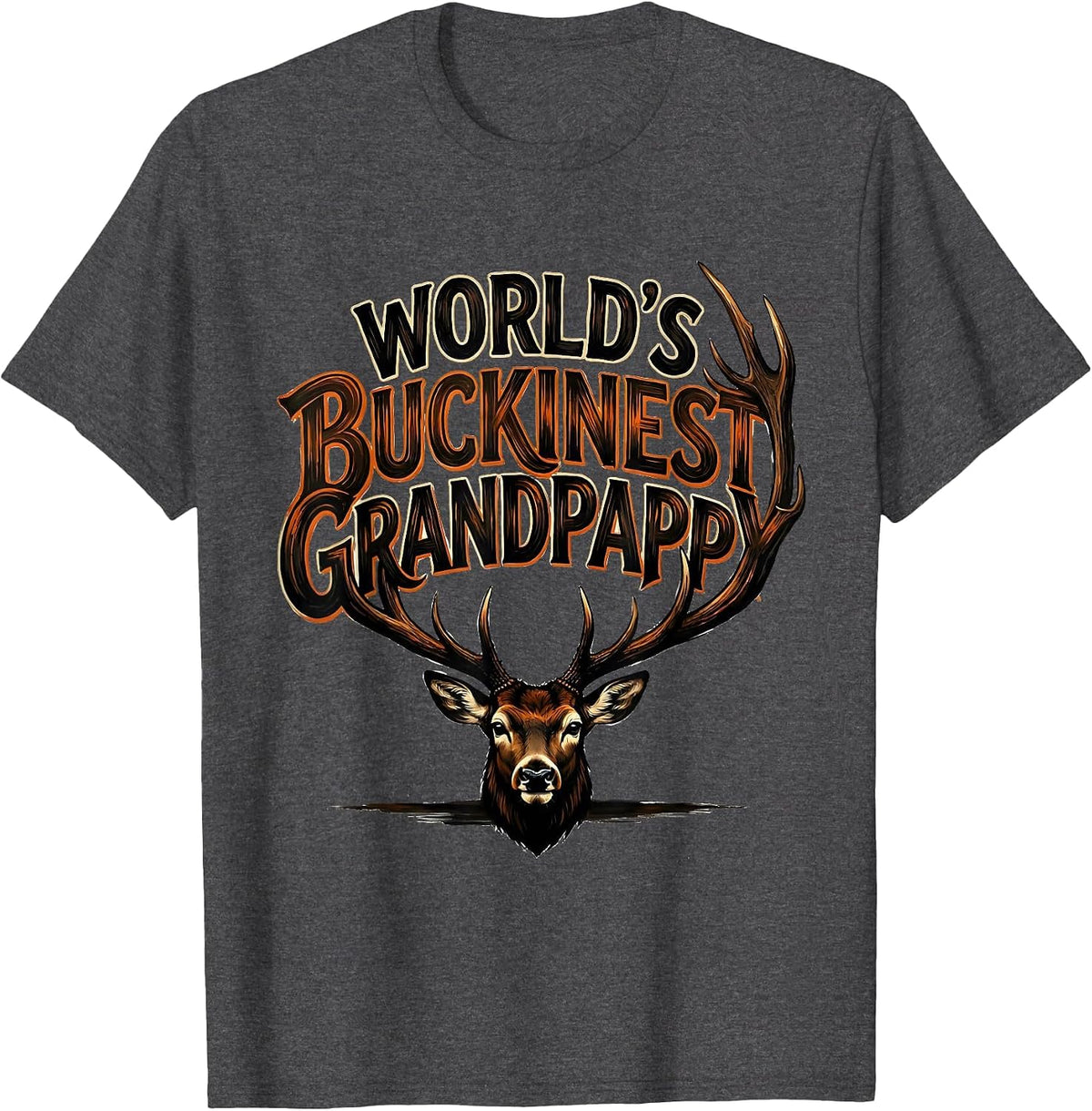 World's Buckinest Grandpappy Funny Deer Hunting Dad Joke T-Shirt - Dark Heather Grey