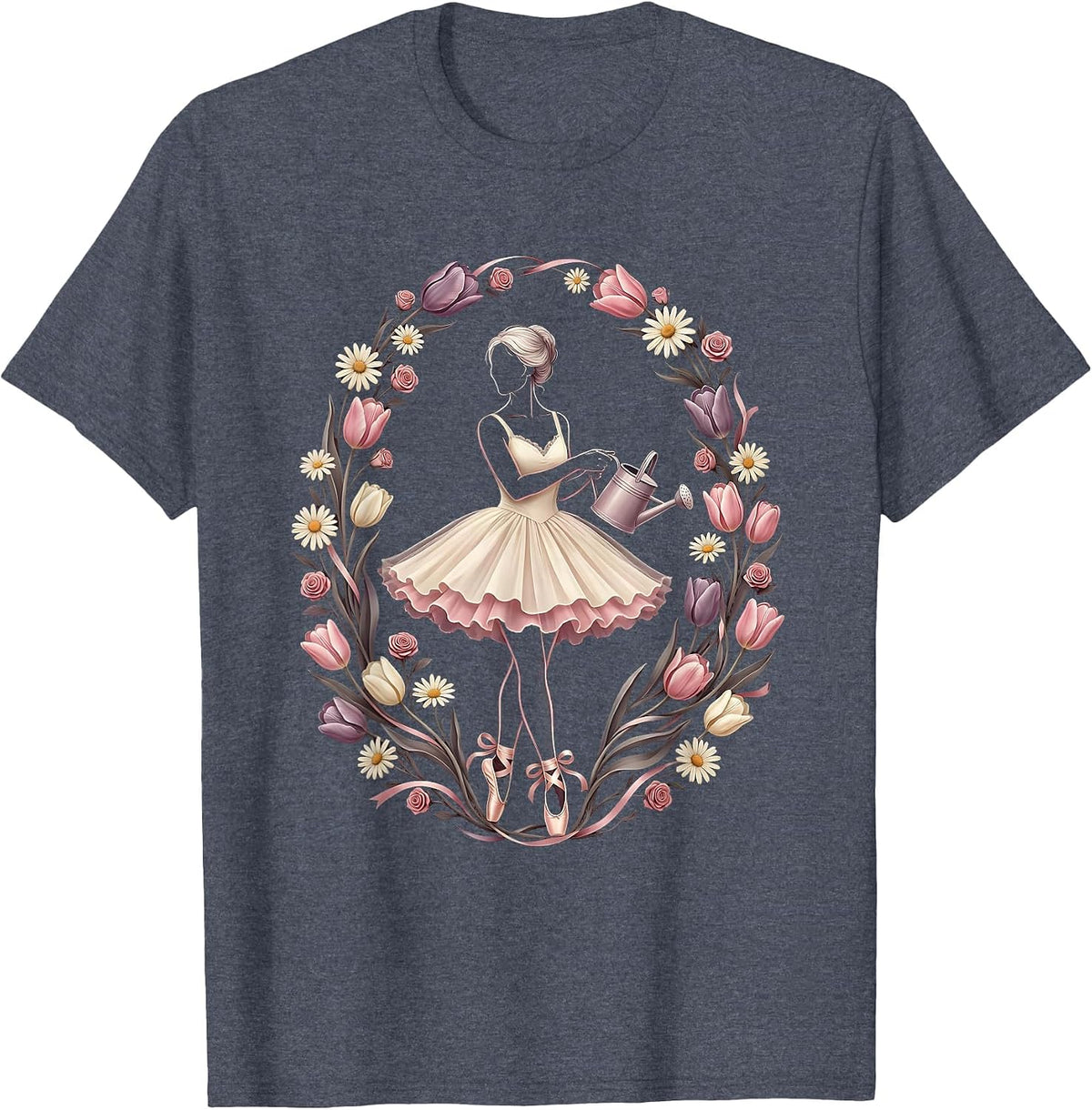 Mimi Wildflower Garden Grandma Graphic T-Shirt - Heather Blue