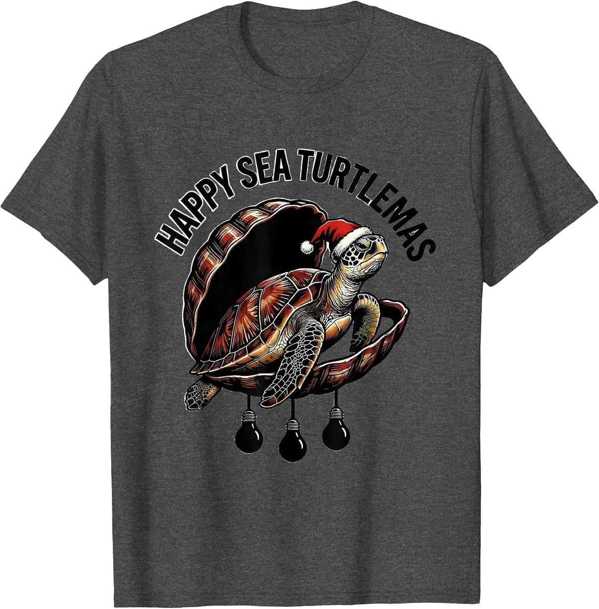 Men's Happy Sea Turtlemas Whimsical Sea Turtle Lover Christmas T-Shirt - Dark Heather Grey