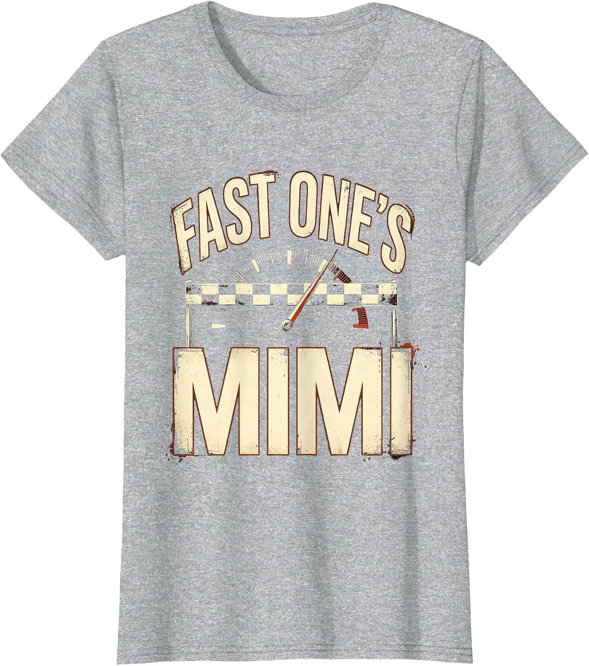 Fast One's Mimi Distressed Race Car Birthday Family Pit Crew T-Shirt - Heather Grey