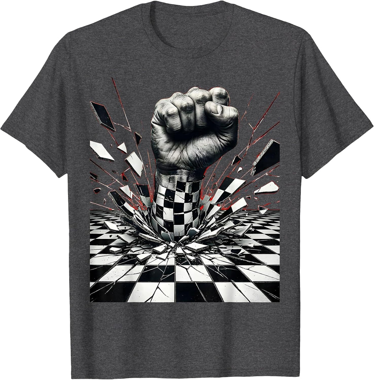 Men's Fist Through Checkered Tile Graphic Design T-Shirt - Dark Heather Grey