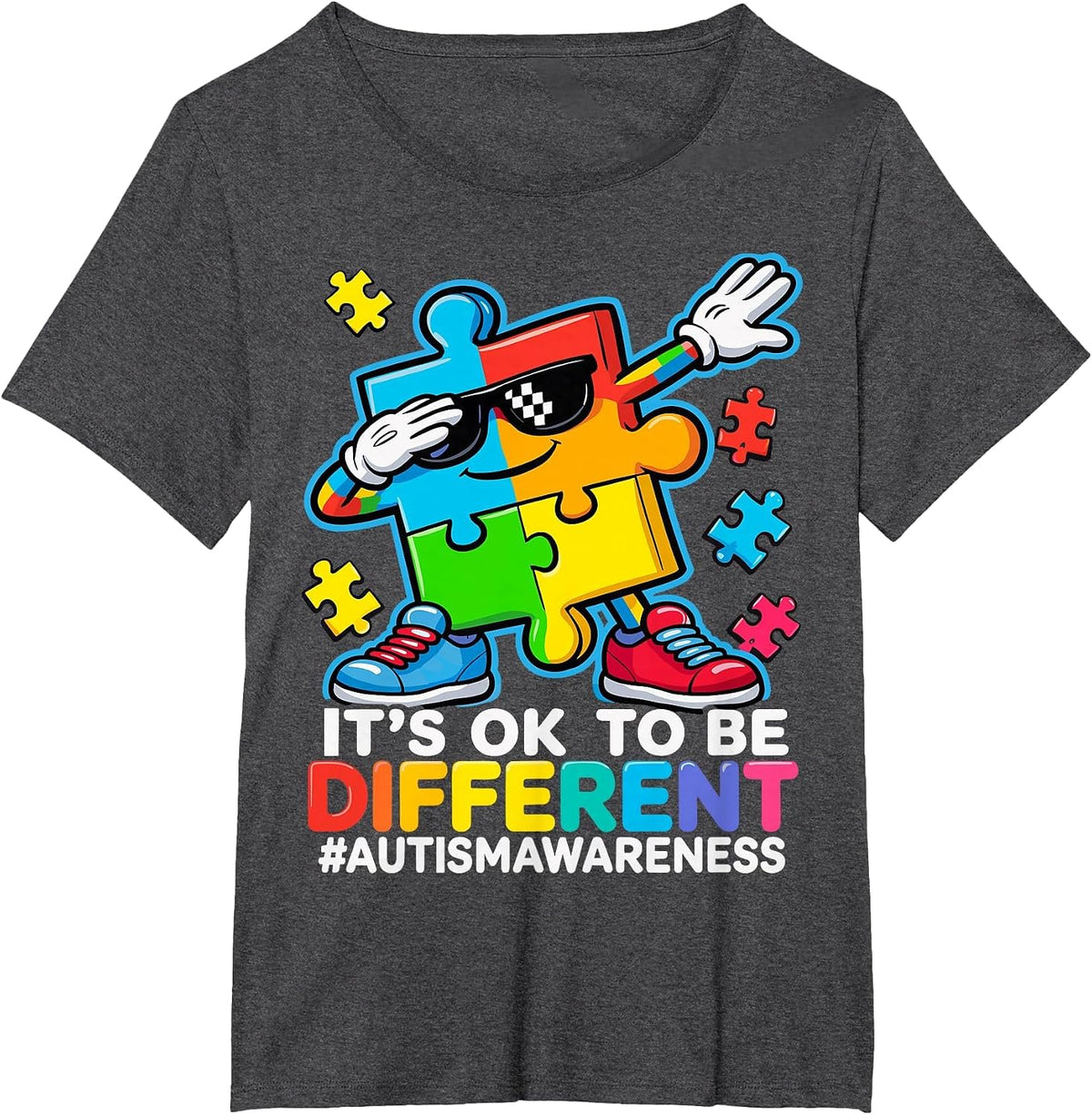 Autism Dabbing Puzzle It's OK to Be Different Autism T-Shirt - Dark Heather Grey
