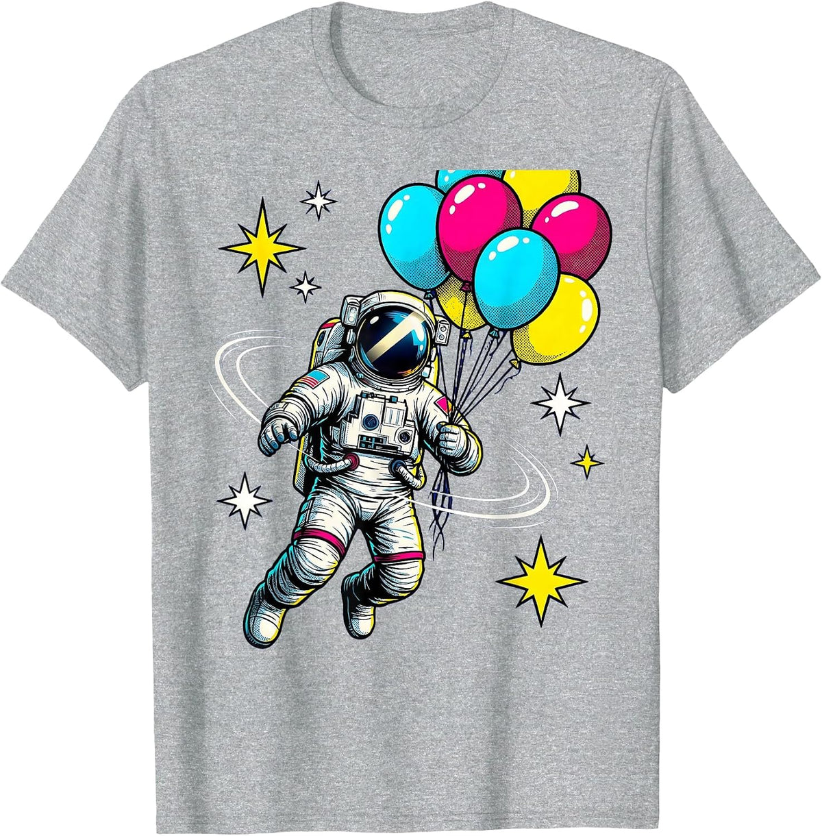 Men's Astronaut Birthday Balloons Space Illustration T-Shirt - Heather Grey