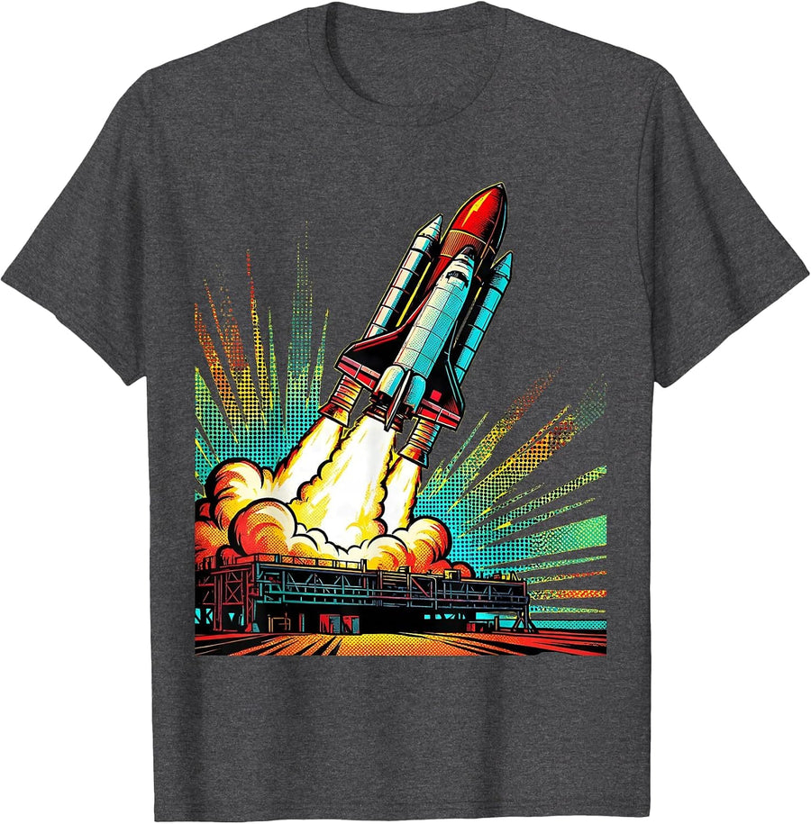 Men's Lone Rocket Ship Launch Graphic Design T-Shirt - Dark Heather Grey
