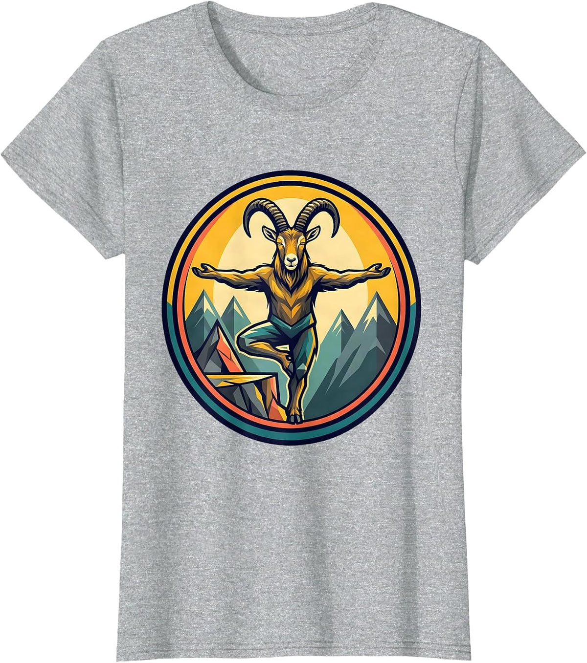 Women's Funny Mountain Goat Yoga on Cliff Edge Graphic T-Shirt - Heather Grey