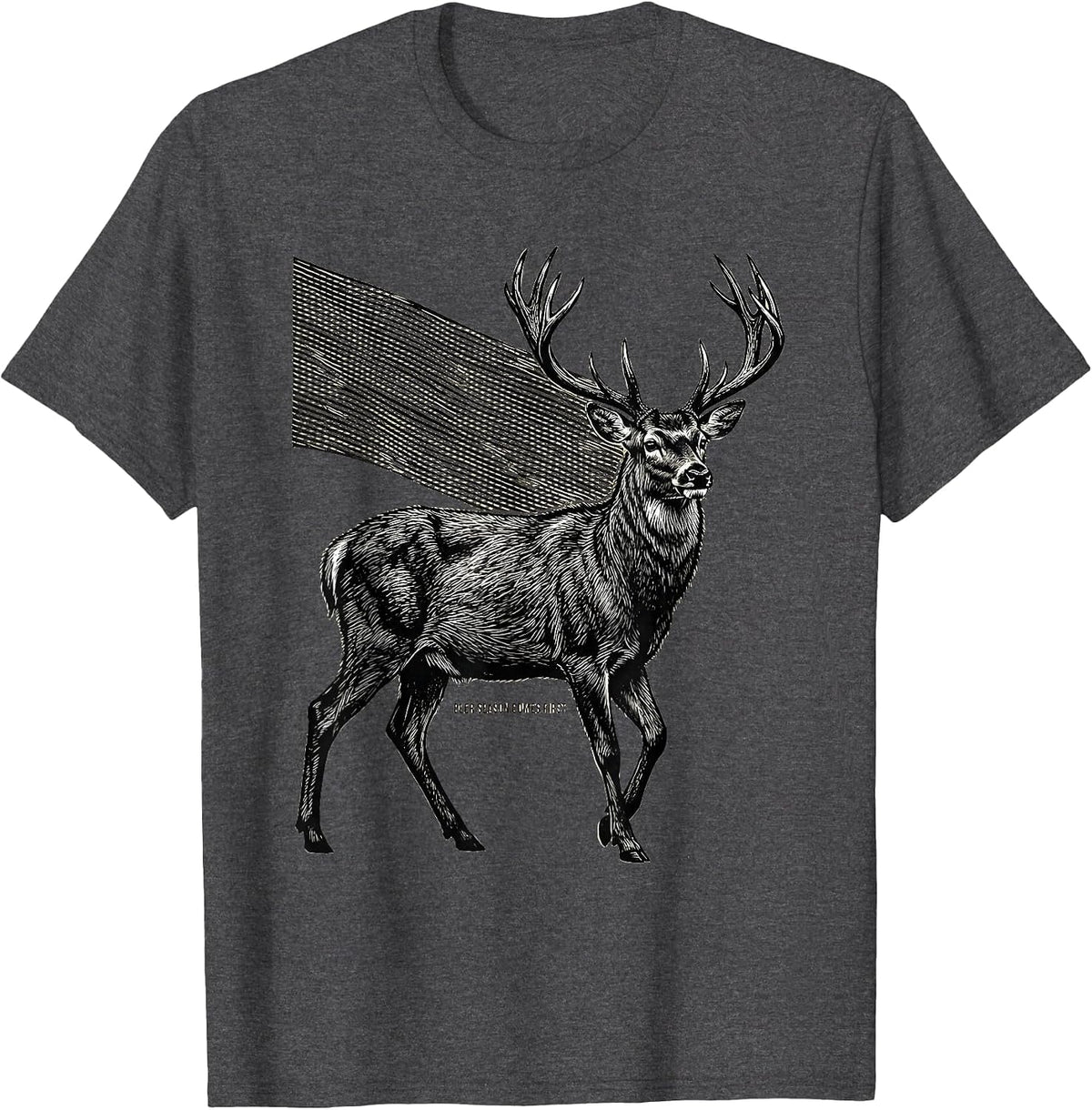 Men's Deer Season Comes First Funny Hunting Dad Gift T-Shirt - Dark Heather Grey