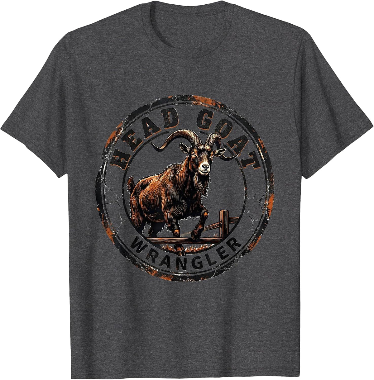 Men's Head Goat Wrangler Distressed Funny Goat Lover Farm Humor T-Shirt - Dark Heather Grey