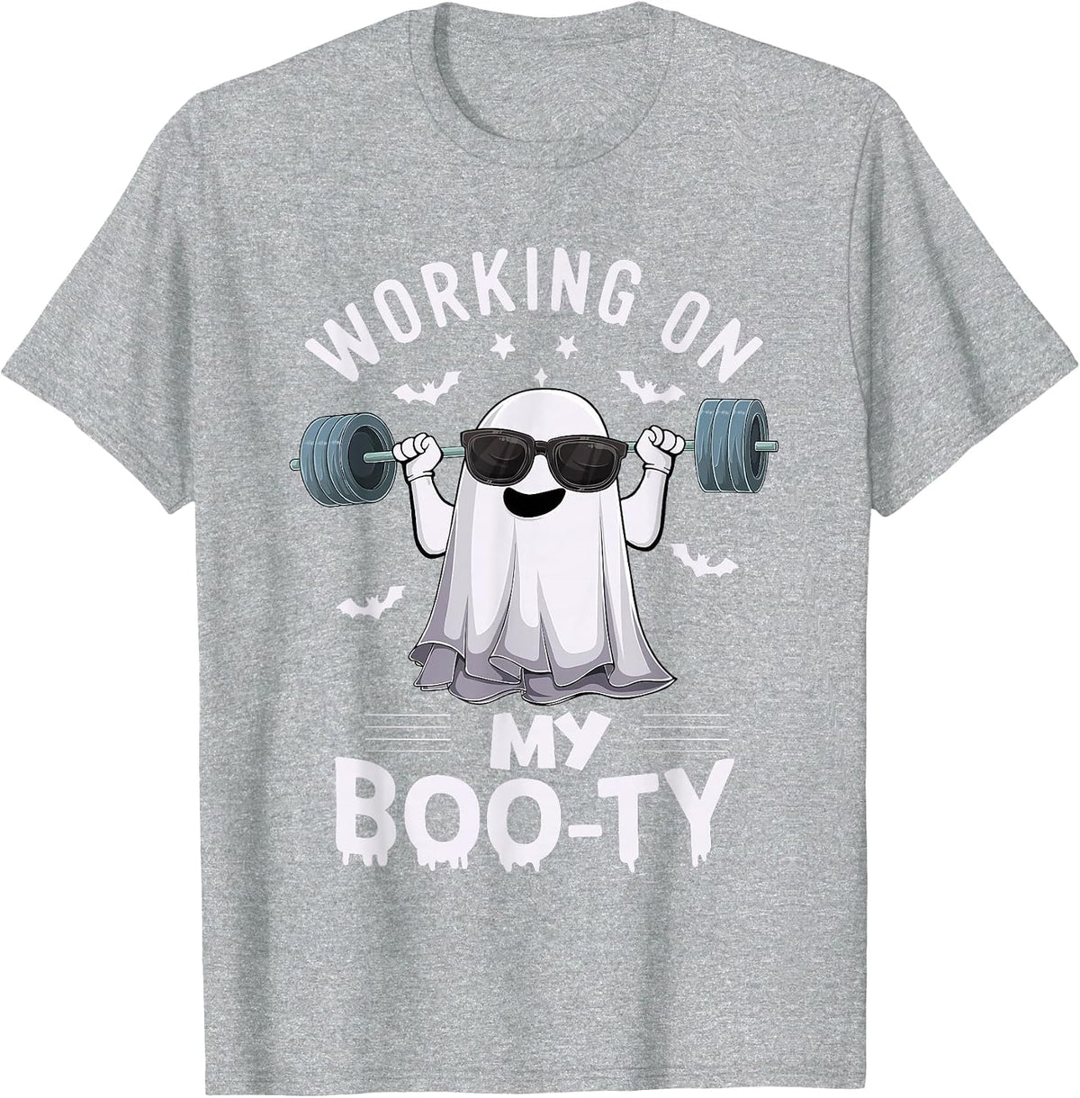 Working on My Boo-ty Ghost Fitness Weight Lifting Halloween T-Shirt - Heather Grey