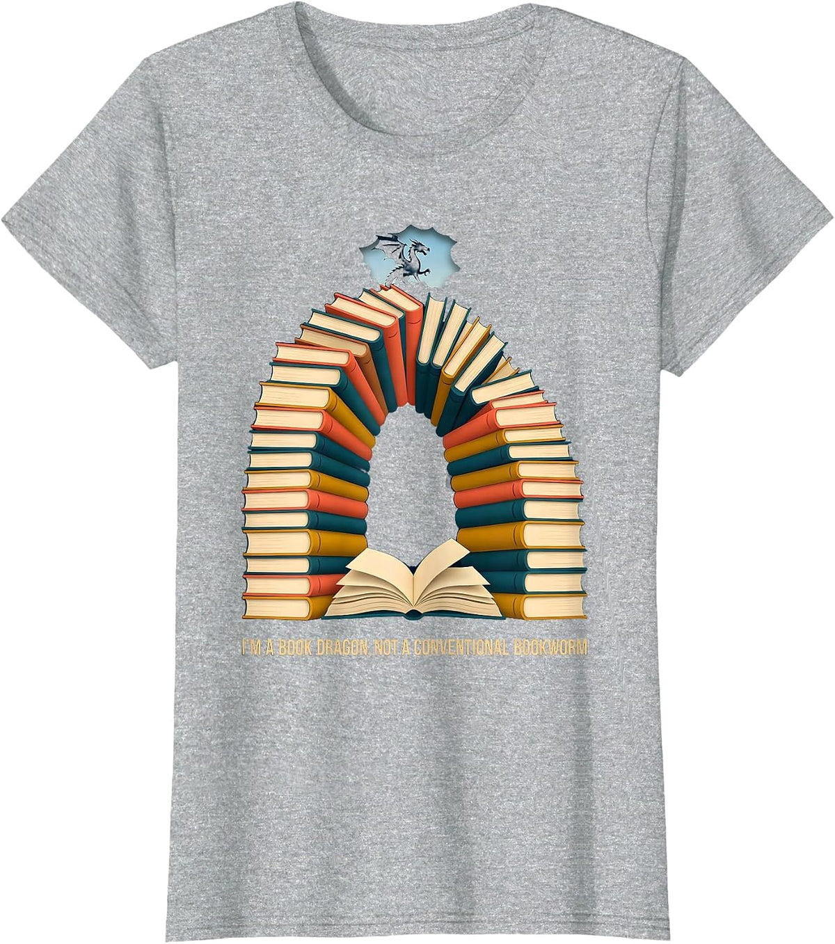 Women's I'm A Book Dragon, Not A Conventional Bookworm Funny T-Shirt - Heather Grey