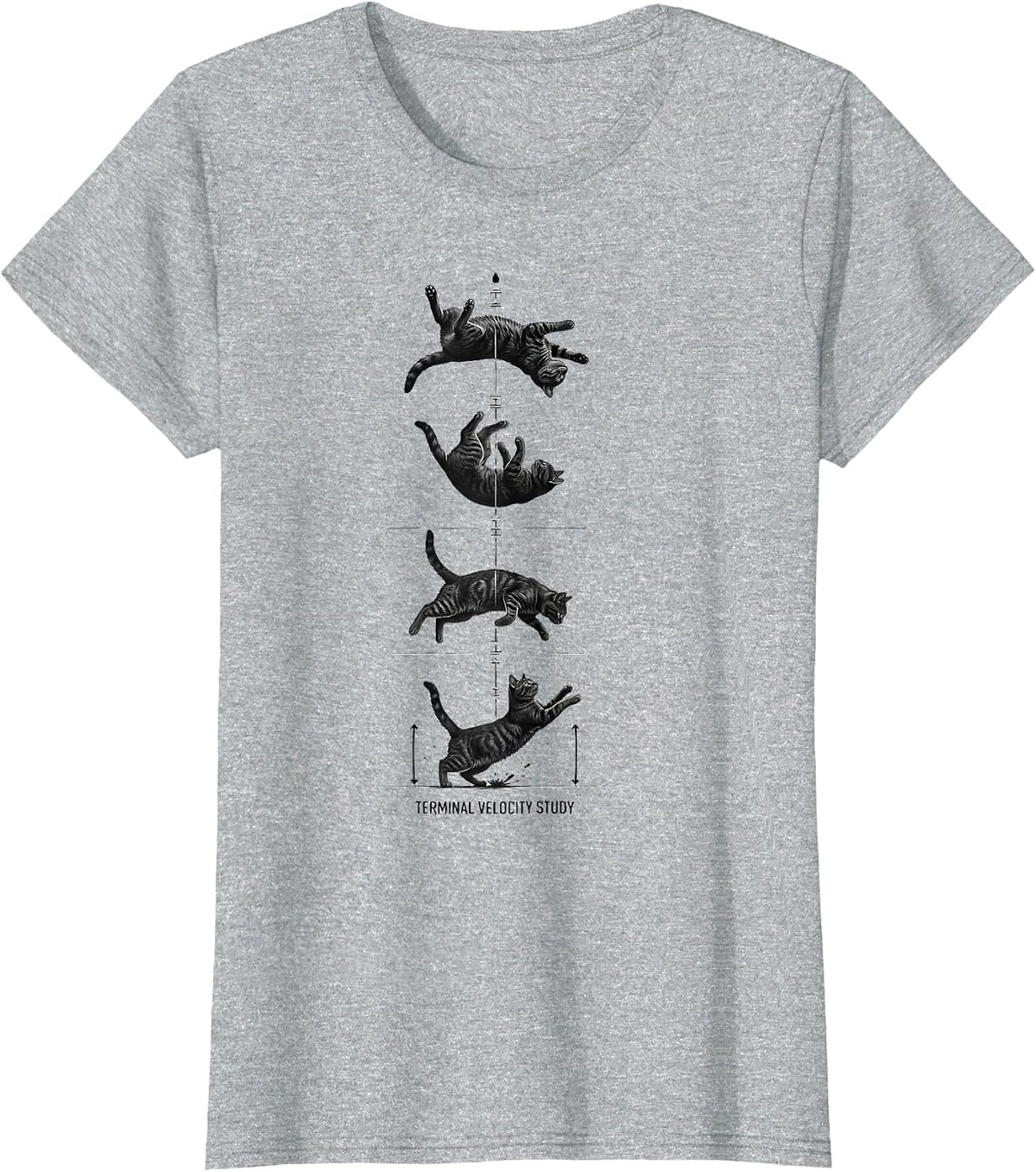 Terminal Velocity Study Funny Science Cat Teacher Student T-Shirt - Heather Grey