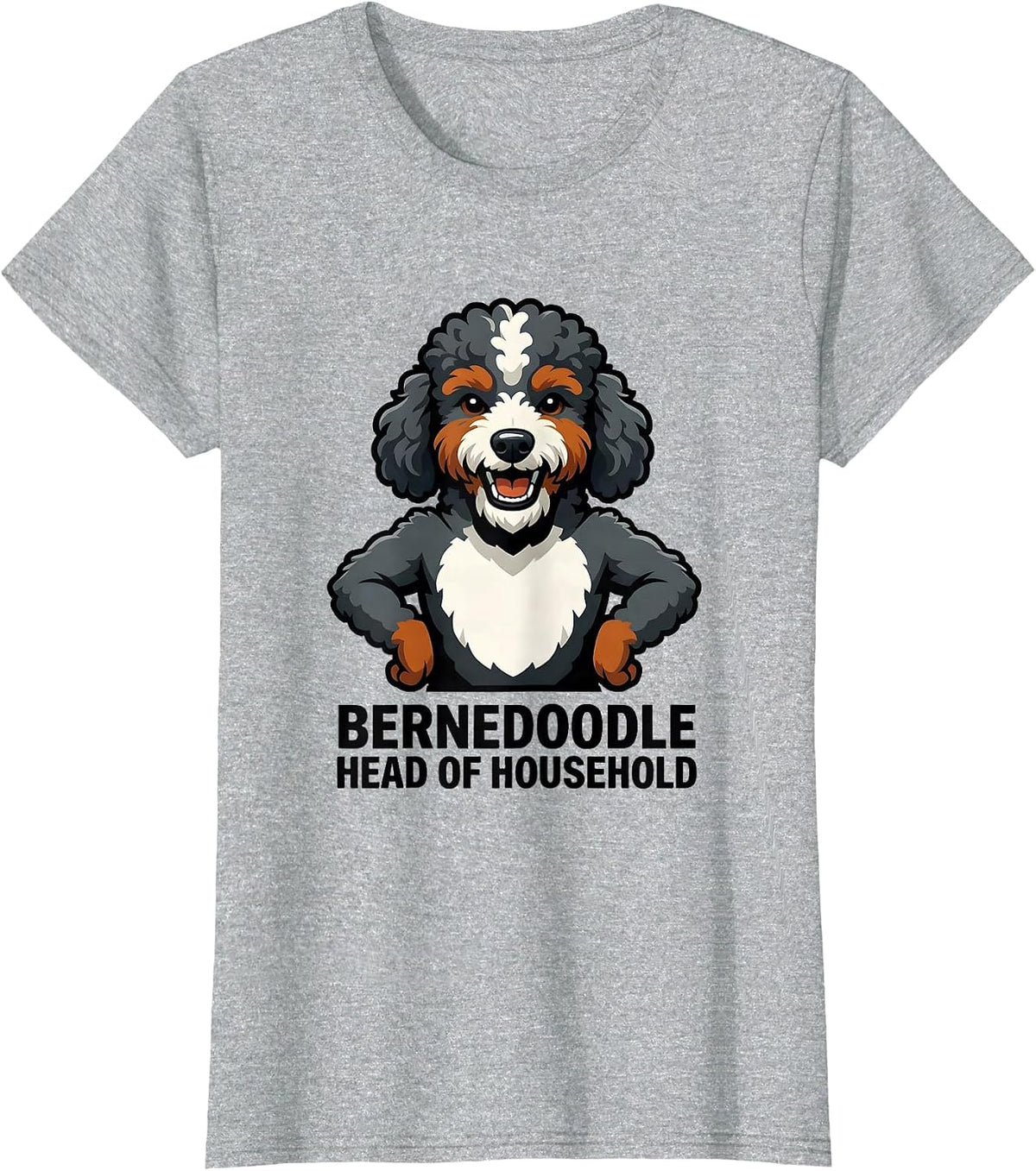 Women's Bernedoodle Head Of Household Funny Dog Lover Mascot T-Shirt - Heather Grey