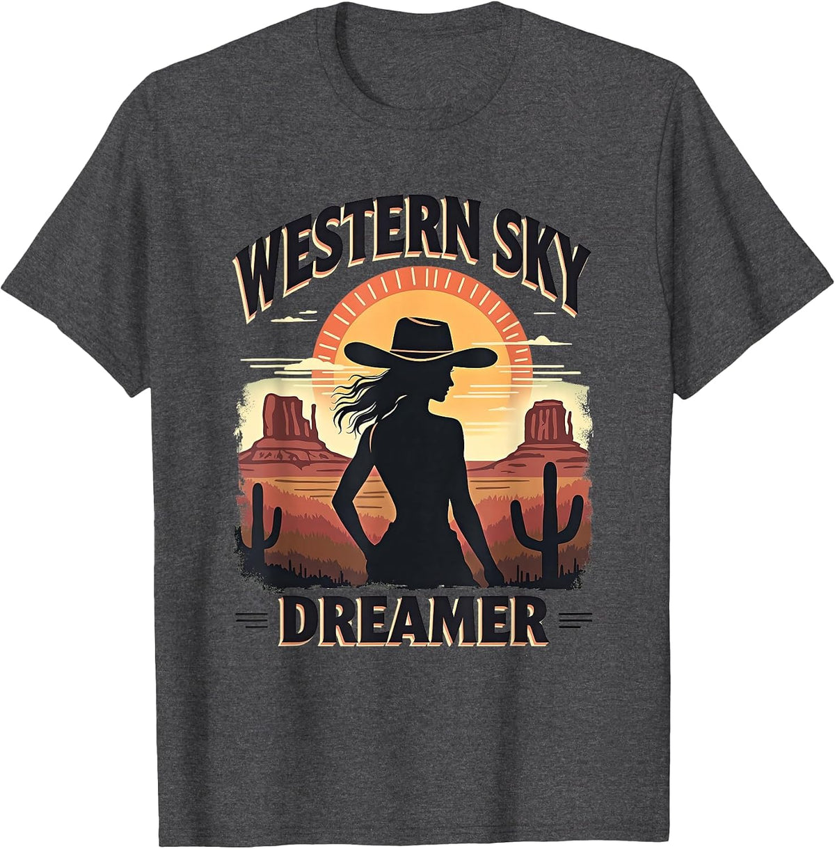 Western Sky Dreamer White Western Women Design T-Shirt - Dark Heather Grey