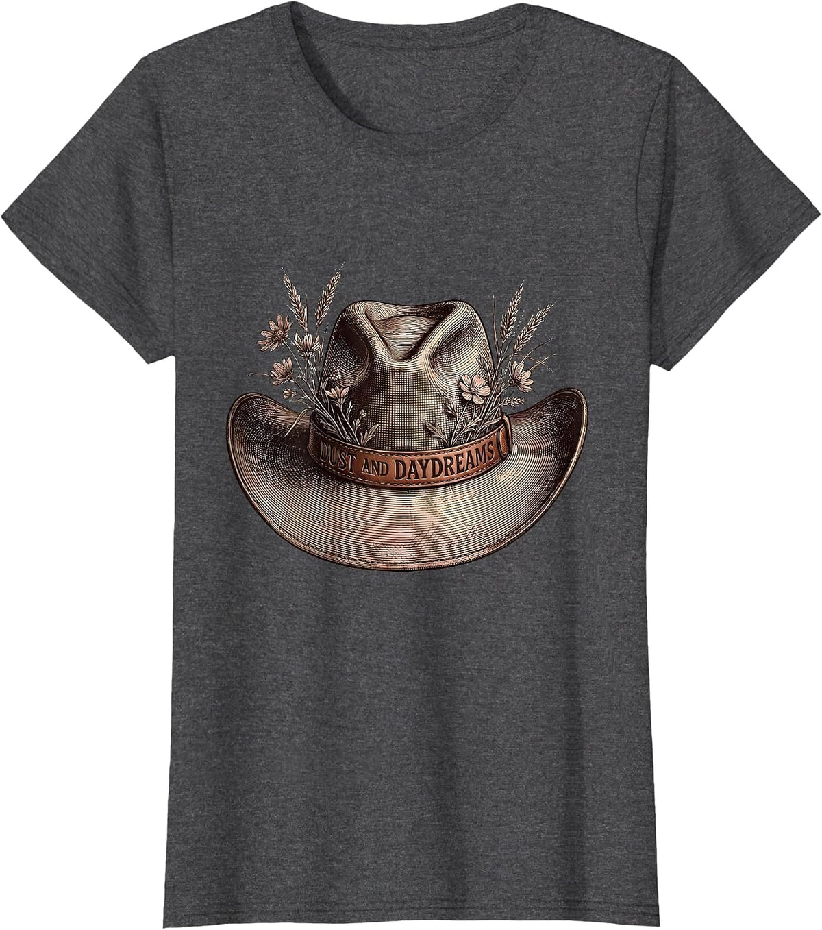 Women's Dust and Daydreams Cowboy Western Design T-Shirt - Dark Heather Grey
