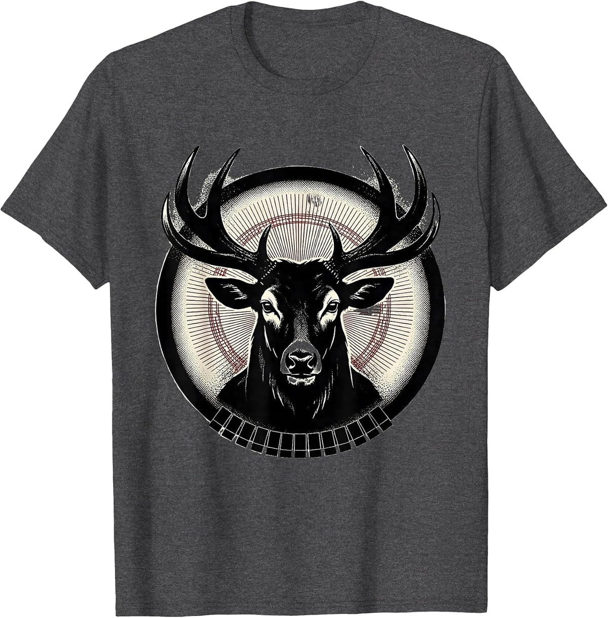Sealed Buck Head Badge Blackwork Dotwork Deer Hunter T-Shirt - Dark Heather Grey