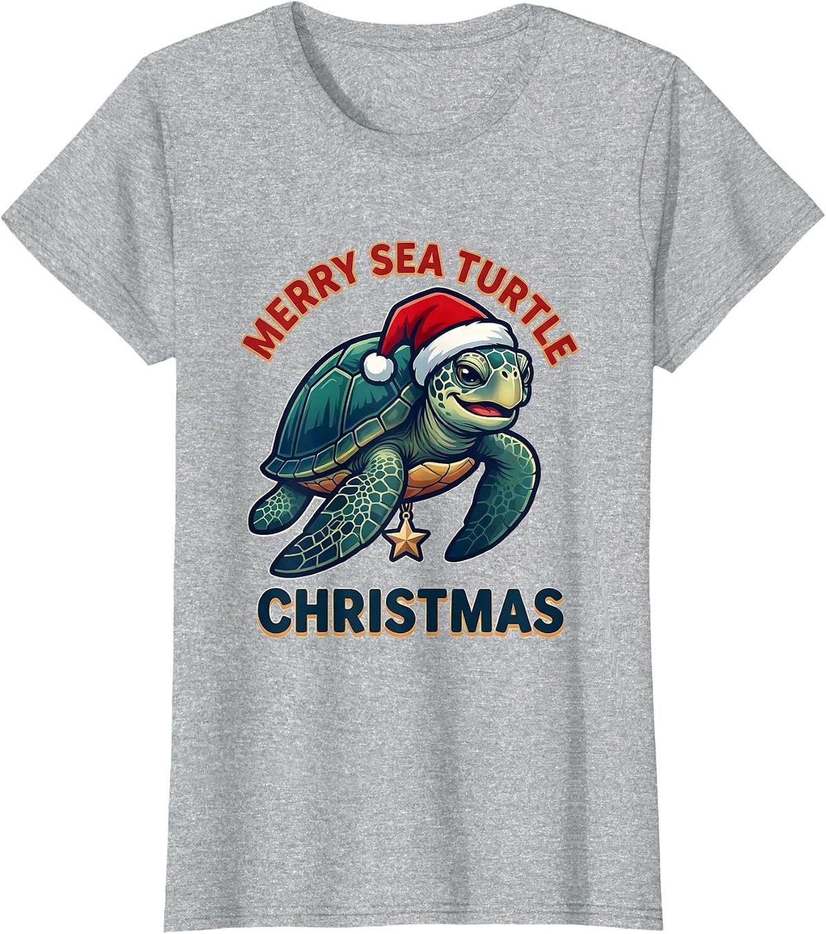 Women's Merry Sea Turtle Christmas Whimsical Sea Turtle Lover T-Shirt - Heather Grey