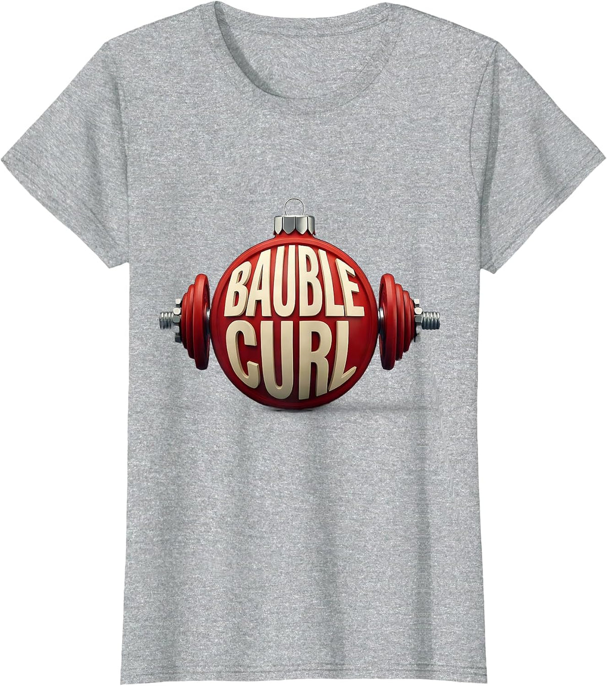 Bauble Curl Funny Christmas Gym Fitness Weightlifting T-Shirt - Heather Grey