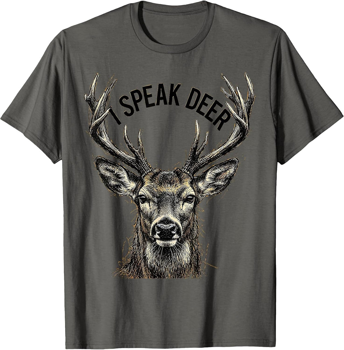 Men's I Speak Deer Funny Hunting Design T-Shirt - Asphalt Grey