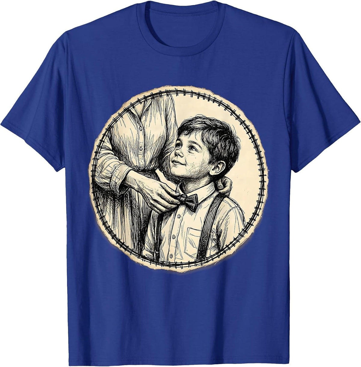 Men's Auntie Fixing Nephew's Bow Tie Illustration T-Shirt - Royal Blue