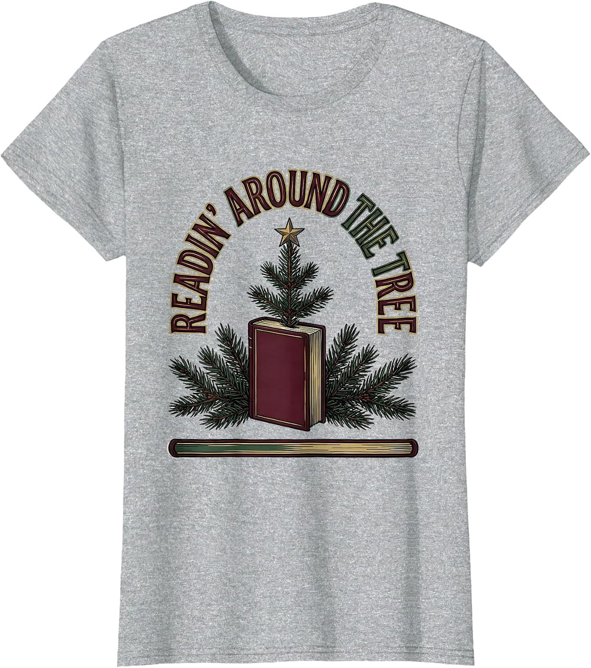 Readin Around The Tree Funny Bookworm Christmas Book Lover T-Shirt - Heather Grey