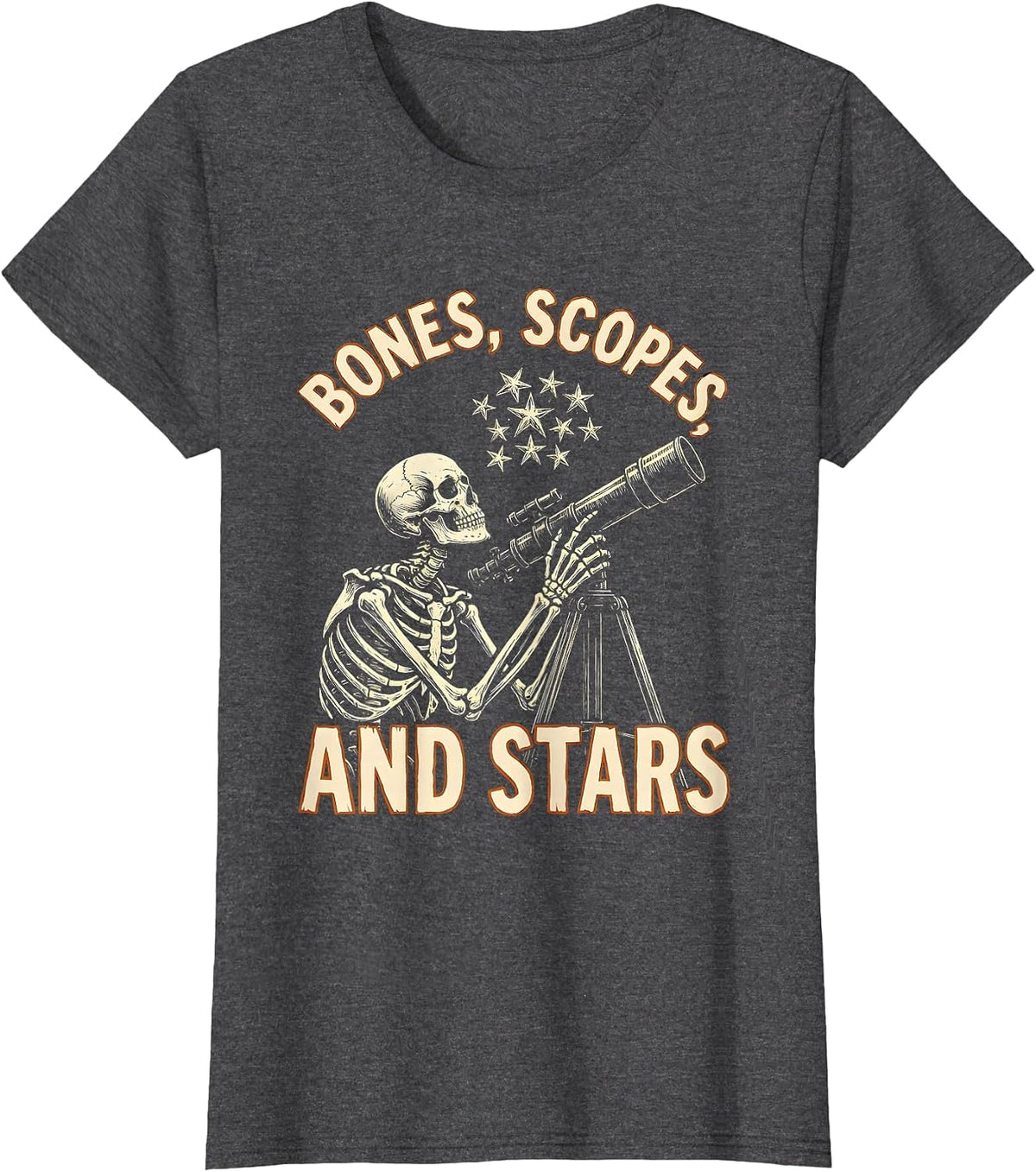 Women's Halloween Skeleton Astronomer Bones Scopes and Stars T-Shirt - Dark Heather Grey