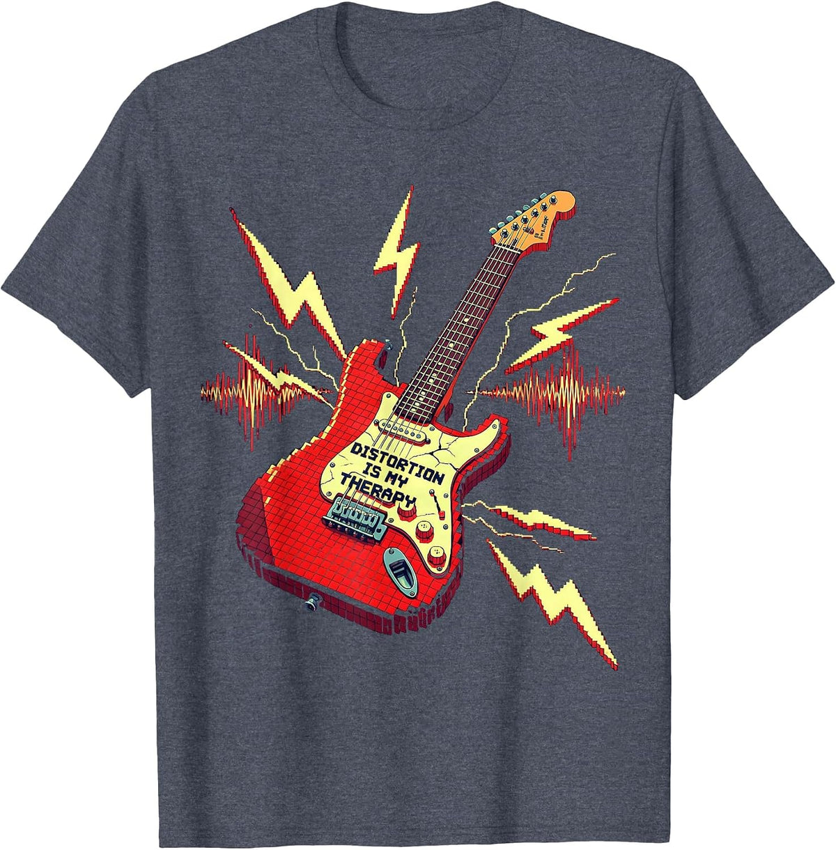 Distortion Is My Therapy Rock Music Design T-Shirt - Heather Blue