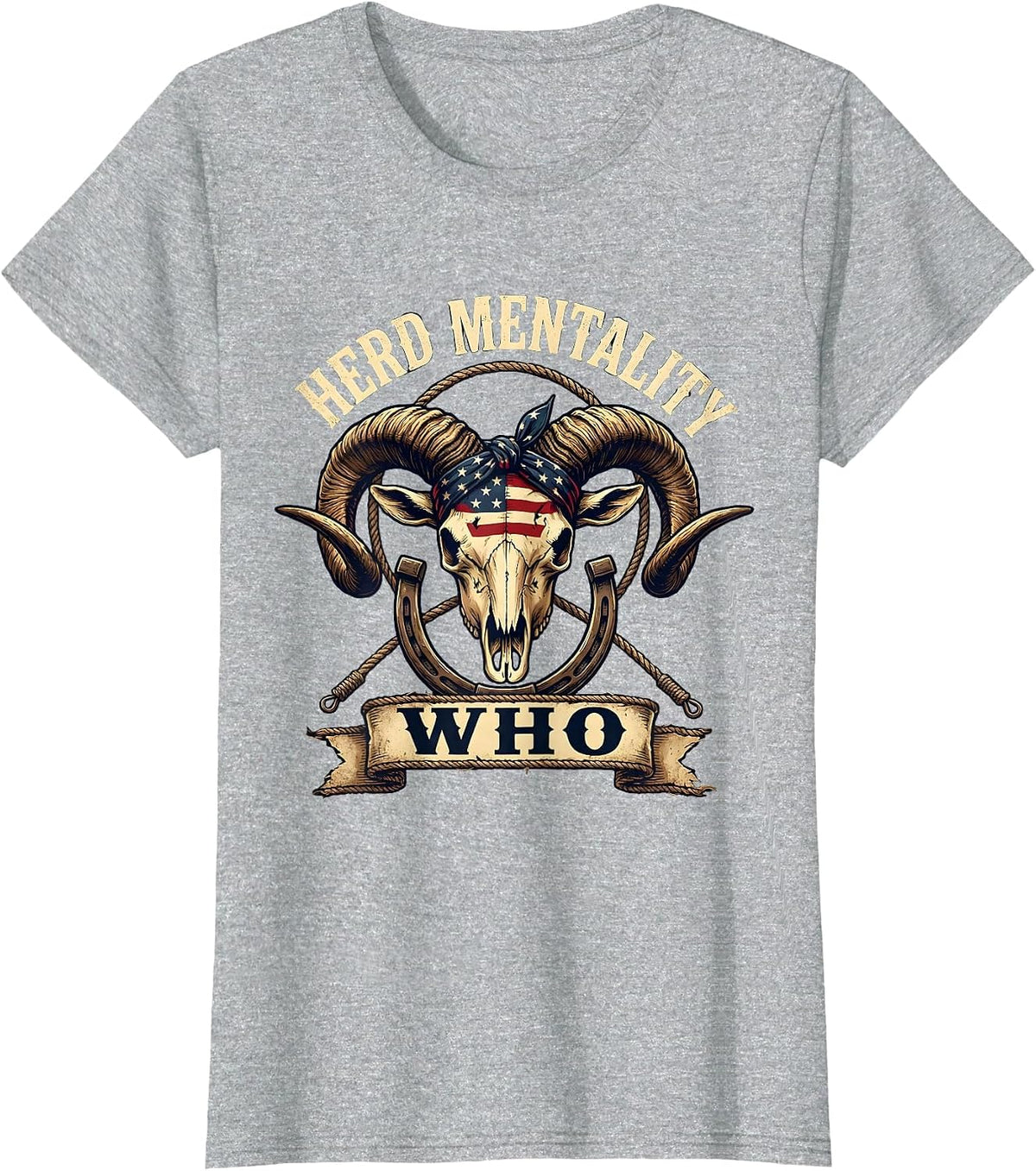 Women's Herd Mentality Who Funny Goat Design T-Shirt - Heather Grey