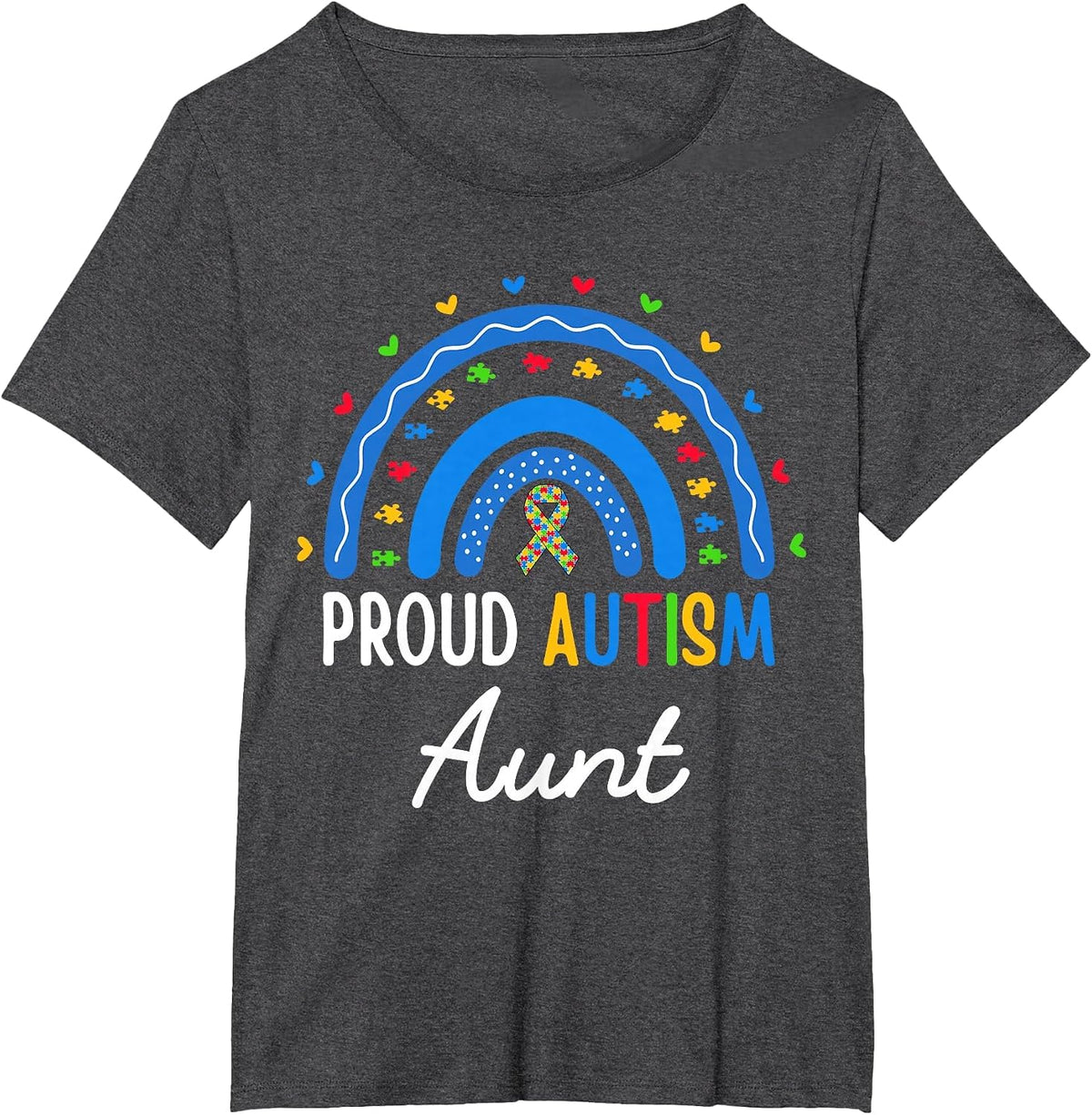 Proud Autism Aunt Rainbow Autism Awareness Aunt Nephew Niece T-Shirt - Dark Heather Grey