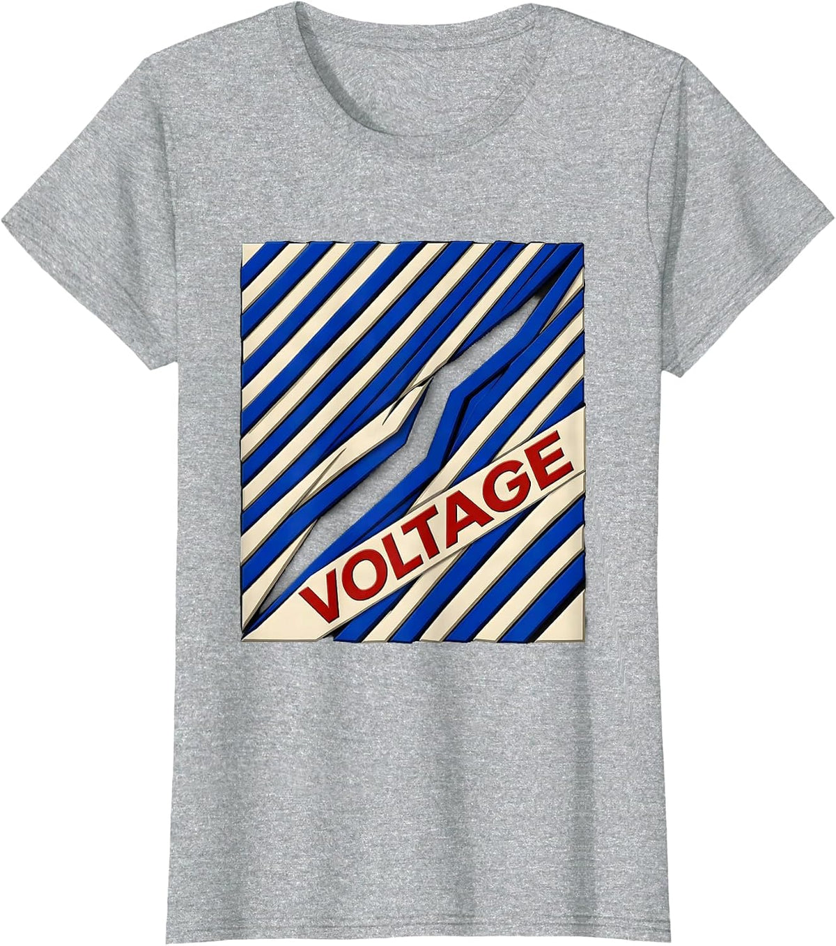 Women's VOLTAGE Bold Lightning Bolt Graphic Icon Minimalist T-Shirt - Heather Grey