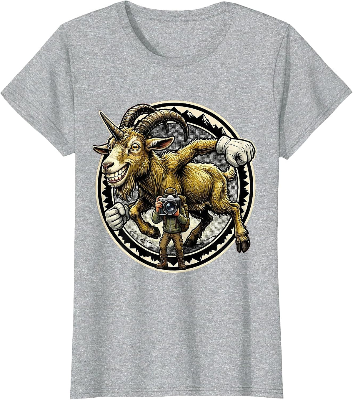 Mountain Goat Photobomb Funny Hiking Graphic T-Shirt - Heather Grey