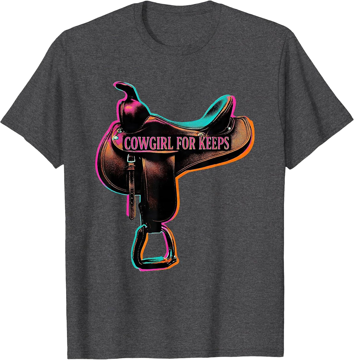 Cowgirl For Keeps Vintage Western Cowgirl Retro Rodeo T-Shirt - Dark Heather Grey