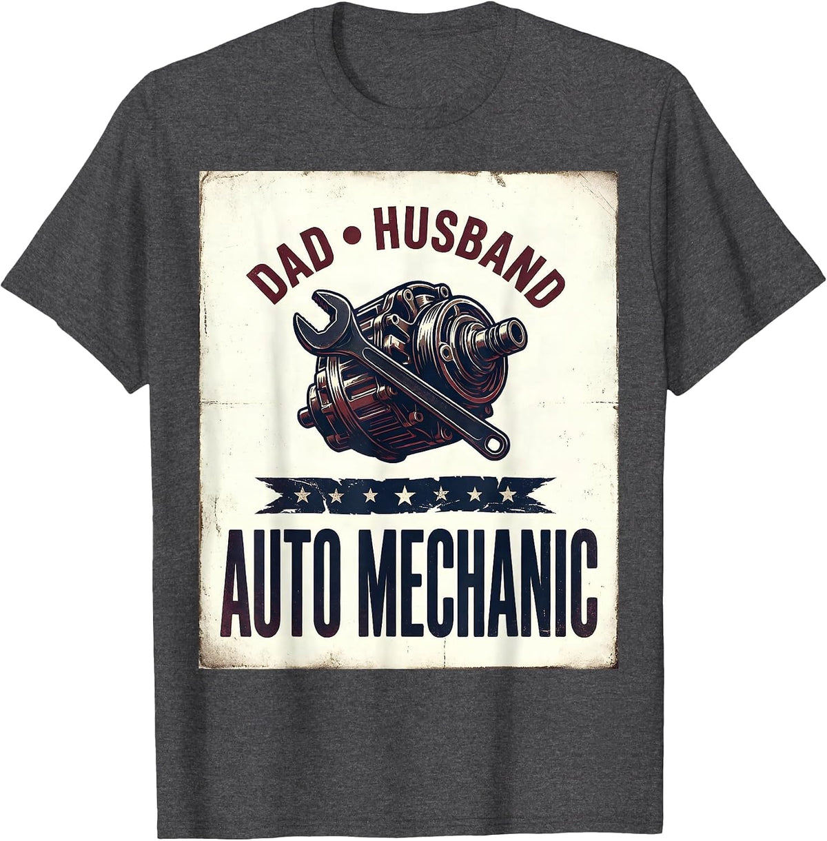 Men's Dad Husband Auto Mechanic Vintage Patriotic Flag Mechanic T-Shirt - Dark Heather Grey