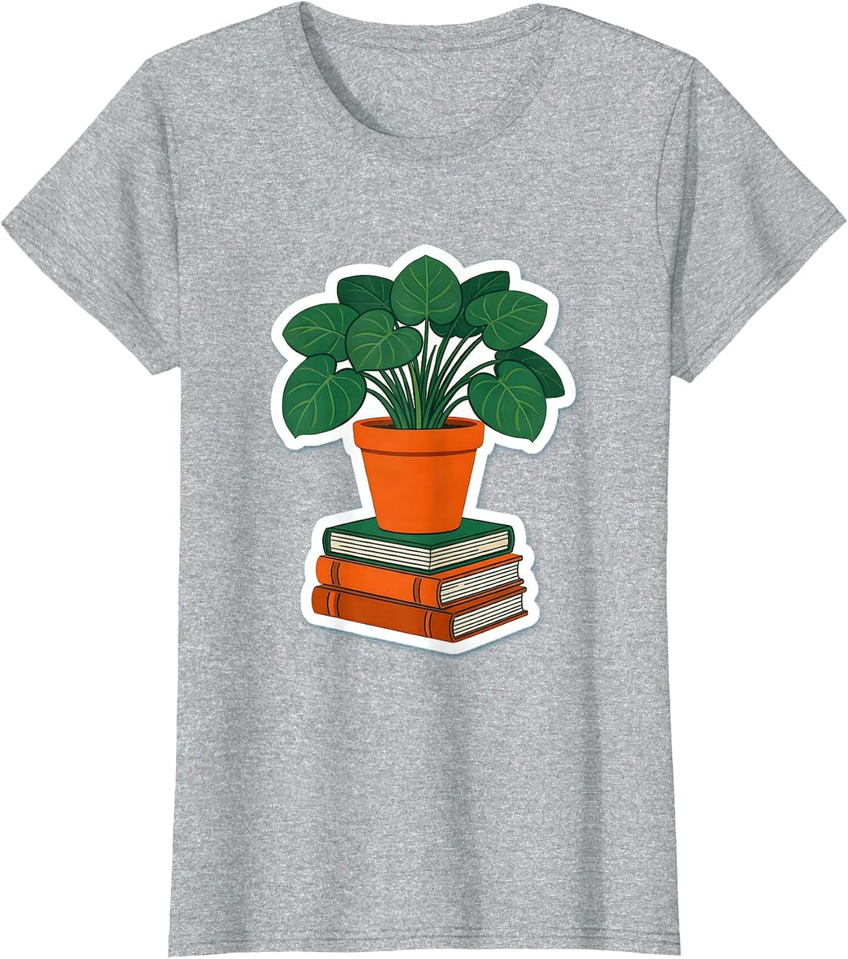 School Counselor Potted Plant Stacked Books Graphic T-Shirt - Heather Grey