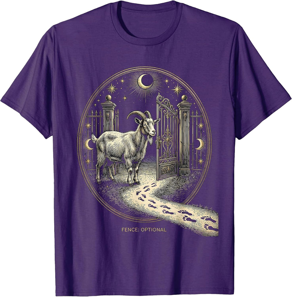 Fence Optional Mystic Celestial Goat Owner Farmer Humor T-Shirt - Purple