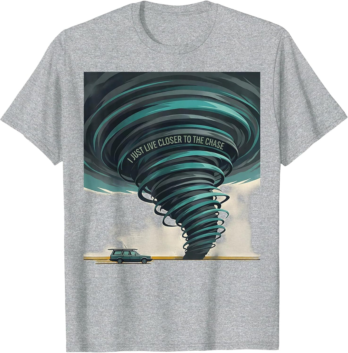 Men's I Just Live Closer To The Chase Midcentury Modern Storm T-Shirt - Heather Grey