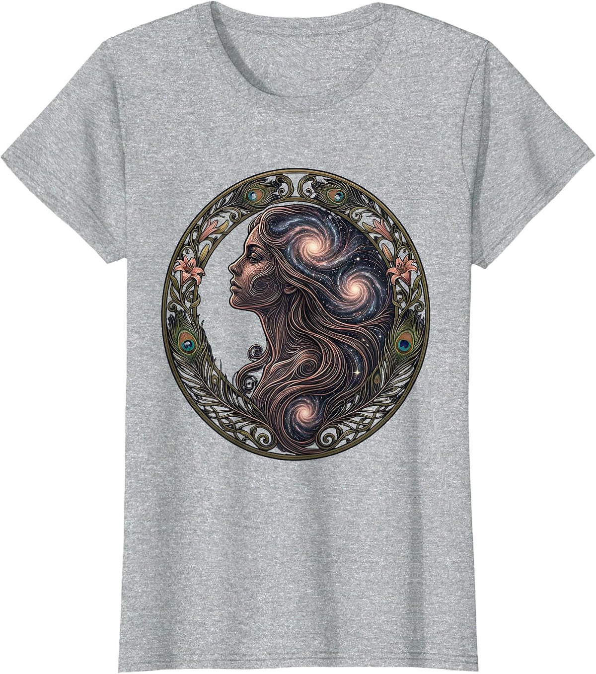 Women's Cosmic Soul Woman Profile Galaxy Art T-Shirt - Heather Grey