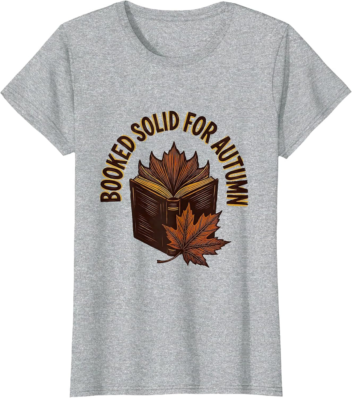 Women's Booked Solid For Autumn Cozy Fall Bookworm Autumn Reading T-Shirt - Heather Grey