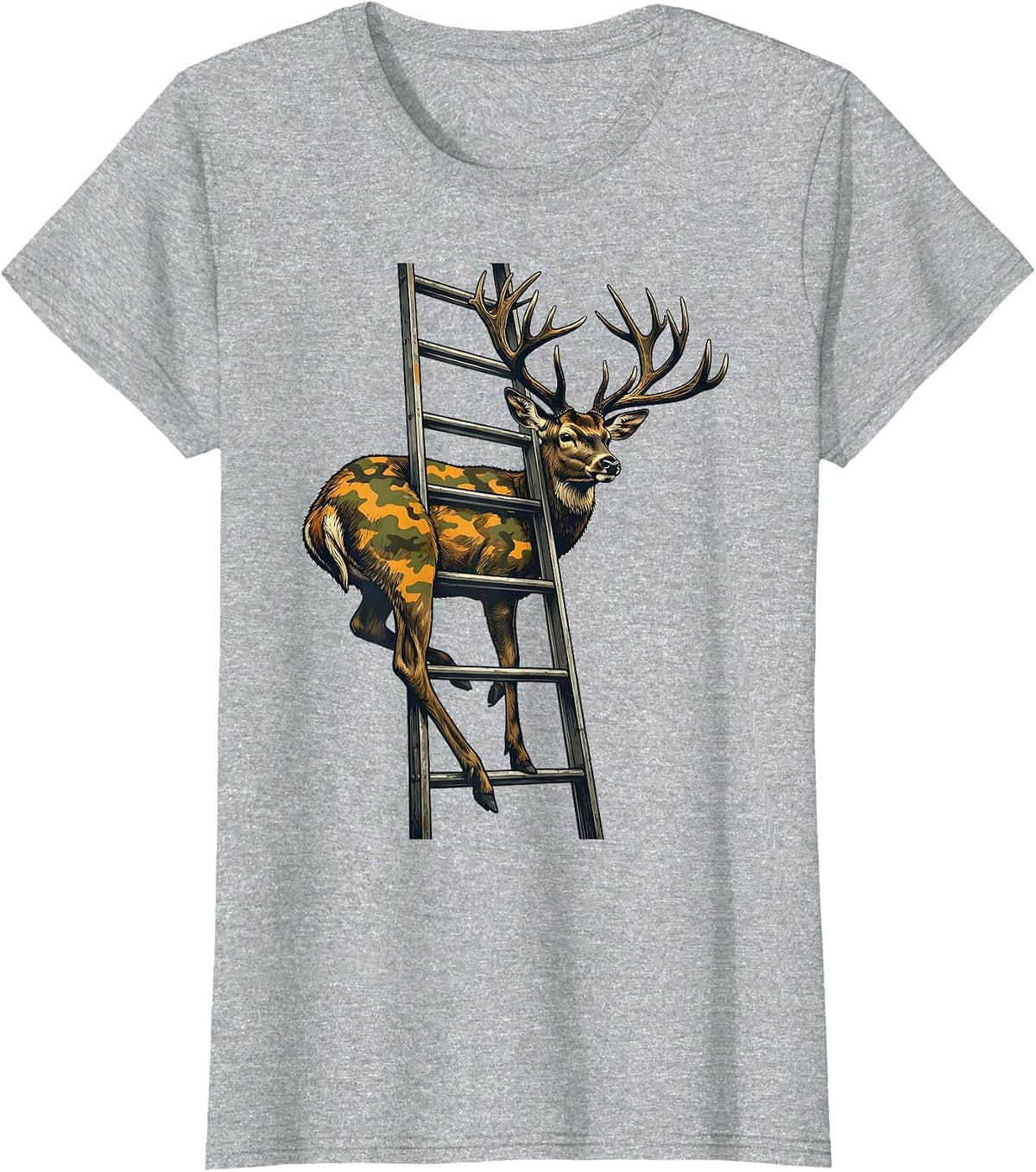 Women's Deer Antler Camo Hunting Humor Outdoor Novelty T-Shirt - Heather Grey