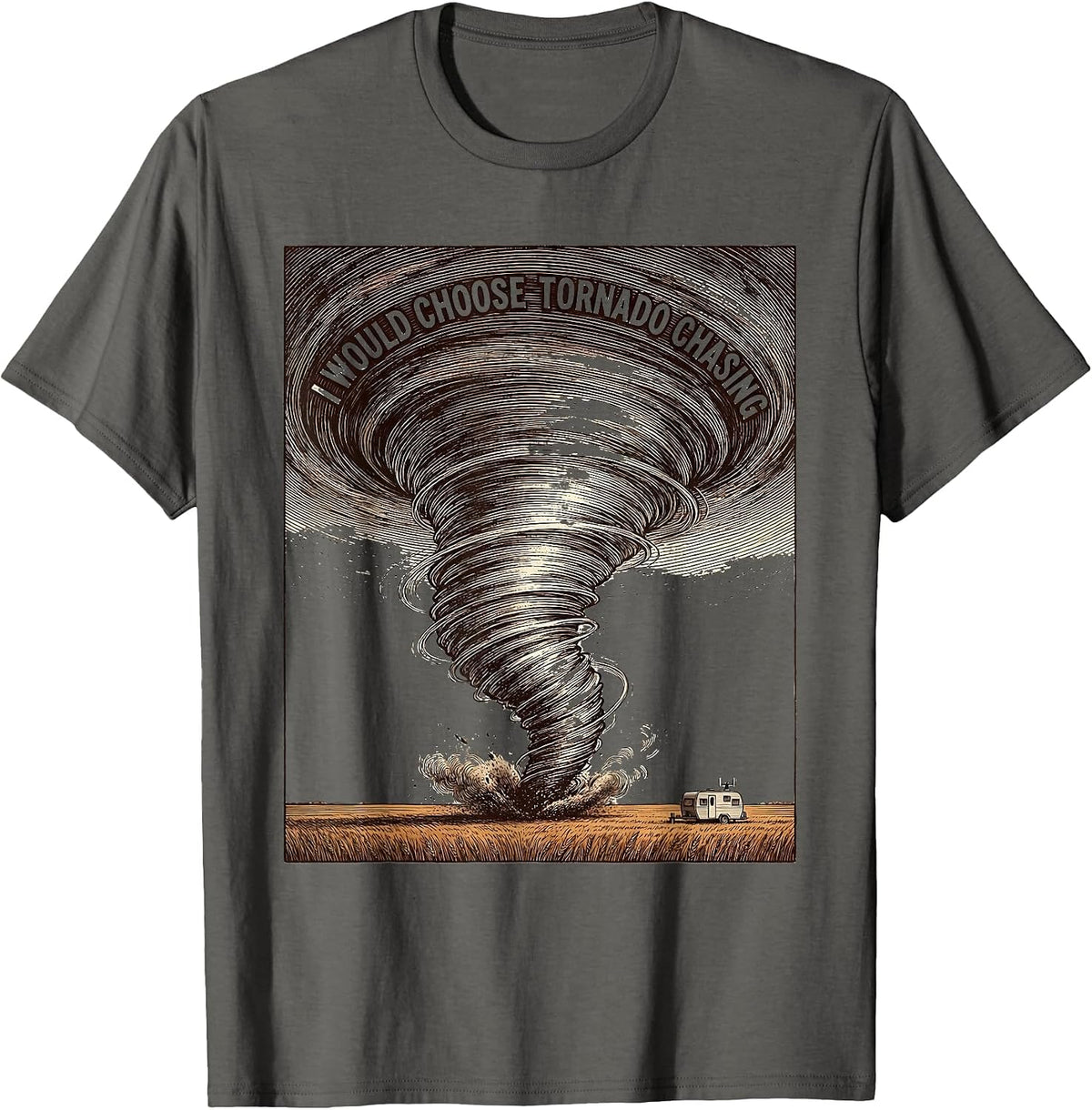 Men's I Would Choose Tornado Chasing Crosshatch Etching Storm T-Shirt - Asphalt Grey