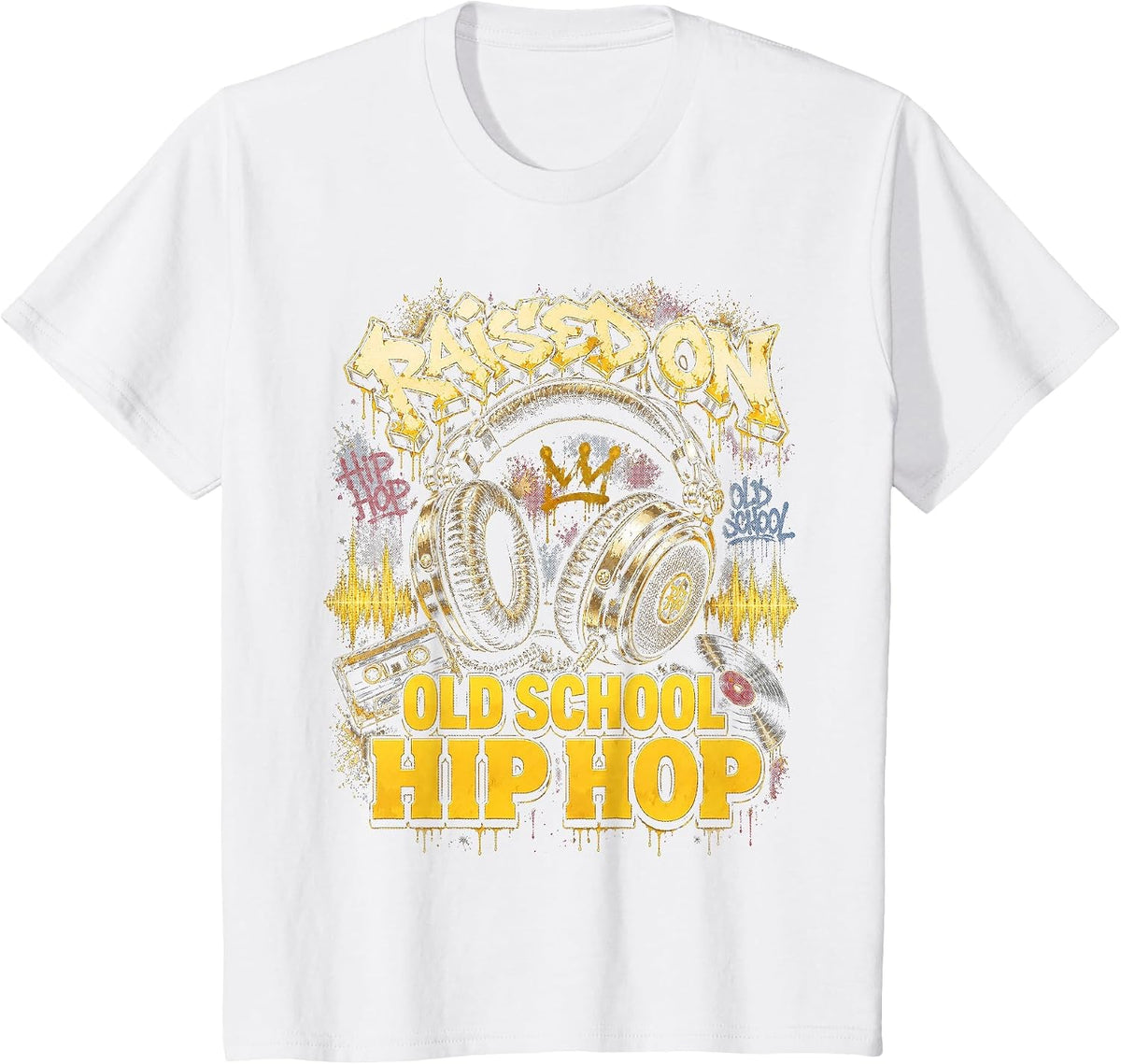 Raised On Old School Hip Hop Cassette Graffiti Rap T-Shirt, Youth, White, X-Small - As Pictured