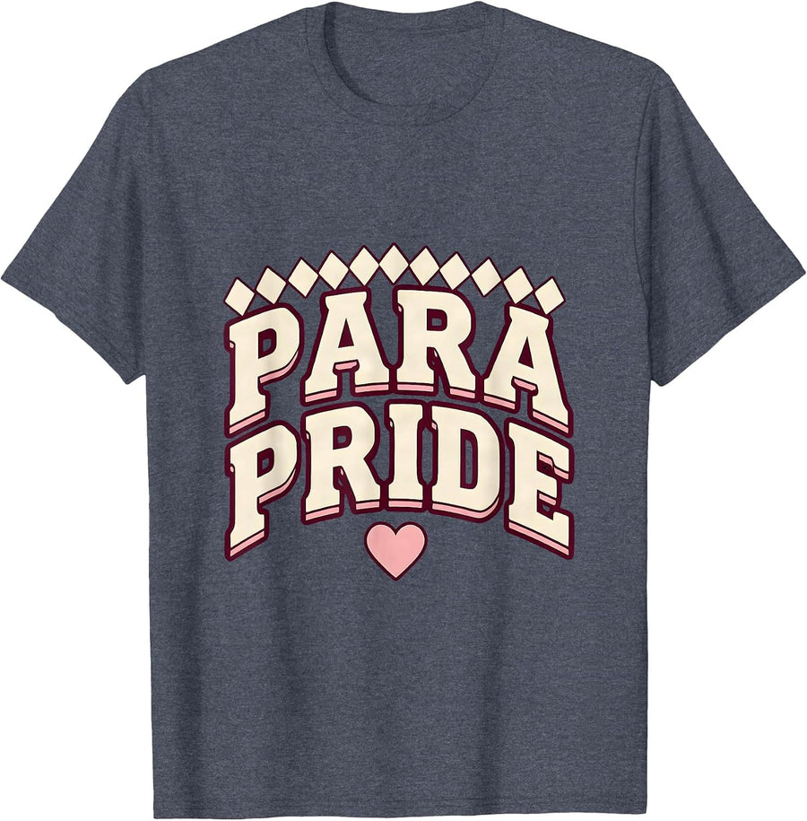 Para Pride Sparkle Varsity Paraeducator Appreciation Back T-Shirt - Heather Blue