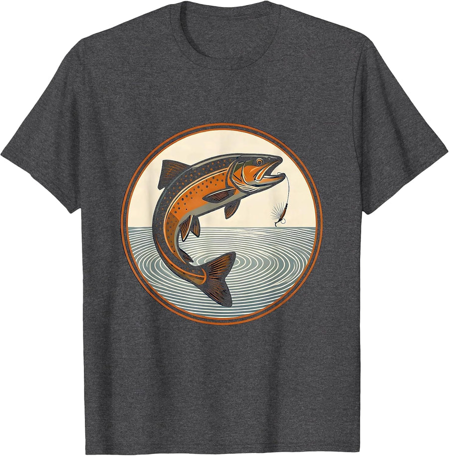 Men's Trout Rising to Dry Fly Fishing Graphic T-Shirt - Dark Heather Grey