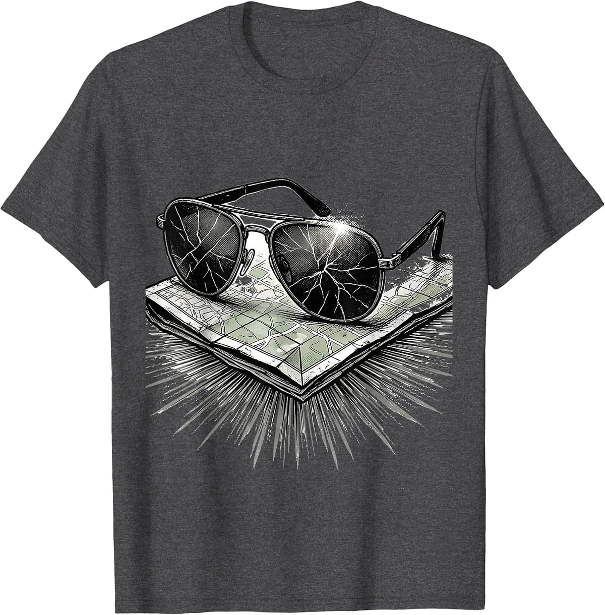 Men's Cracked Aviator Sunglasses Trucker Diesel Driver Humor T-Shirt - Dark Heather Grey