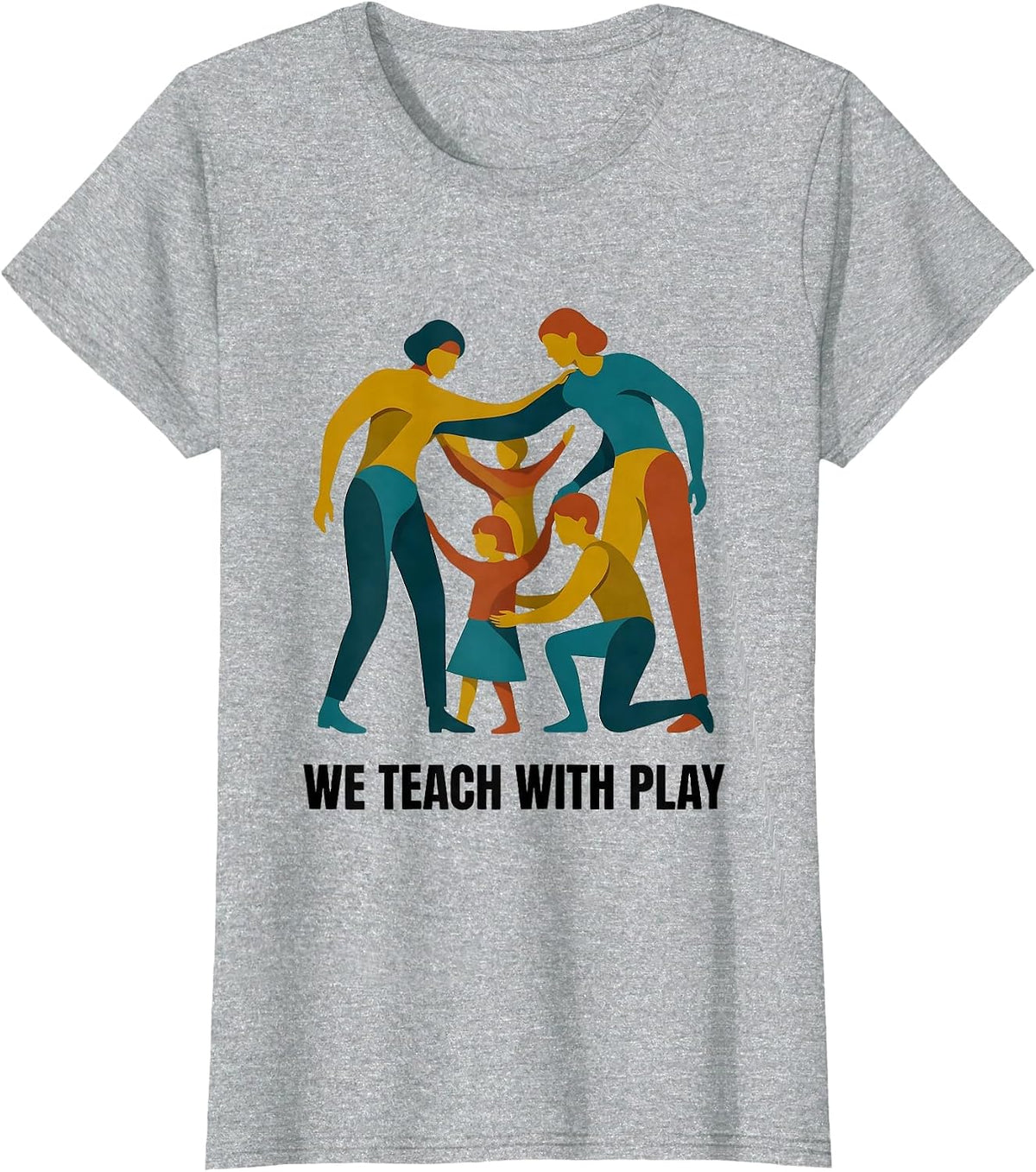 We Teach With Play Midcentury Modern Preschool Teacher Back T-Shirt - Heather Grey